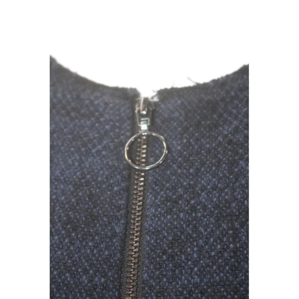 Rebecca Taylor Women's Round Neck Long Sleeves Full Zip Jacket Navy Blue Size 12